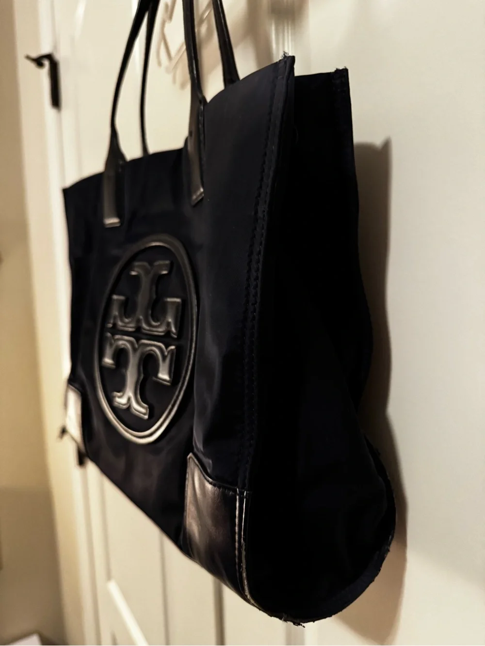 Tory Burch Navy Nylon Tote with Raised Logo
